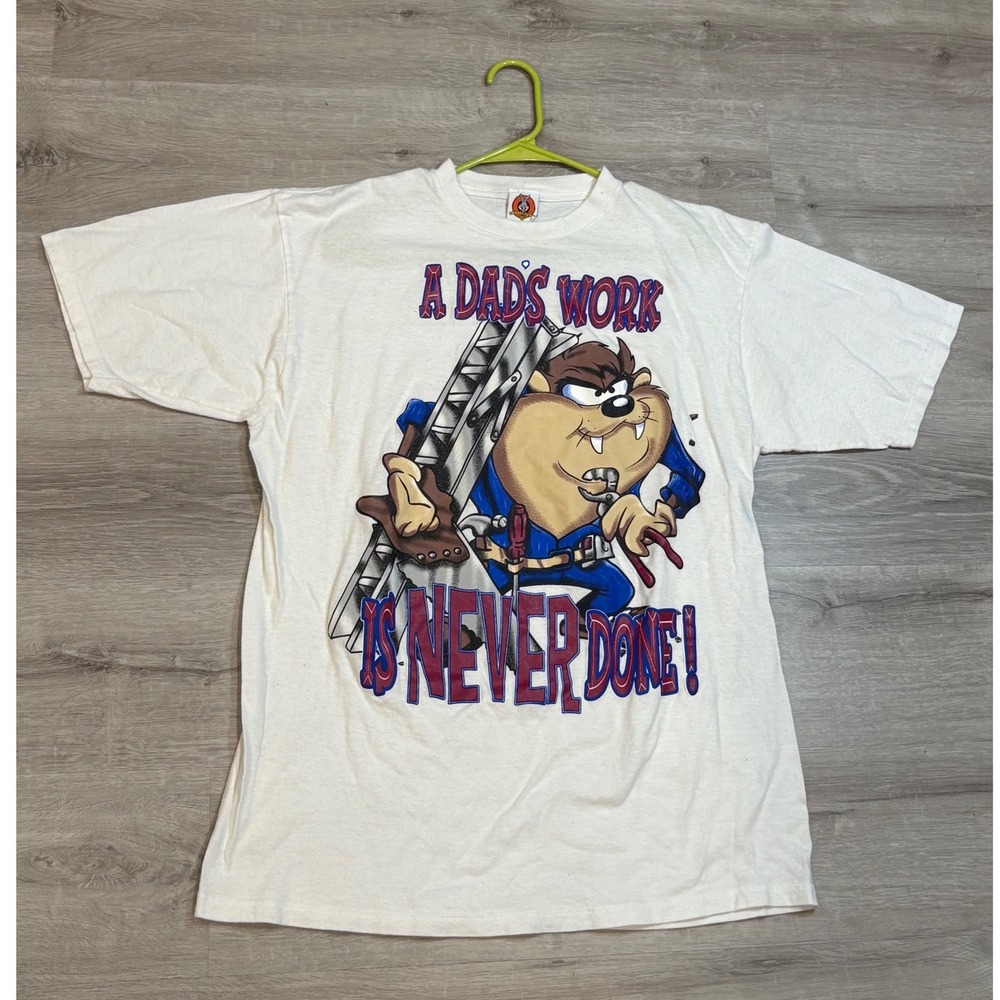 Vintage 1997 Looney Tunes Taz A Dads Work Is Never Done! T Shirt